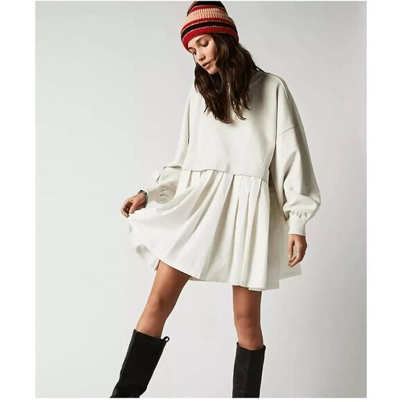 NEW Free People Ivory Eleanor Sweatshirt Dress Size Small - Picture 1 of 5